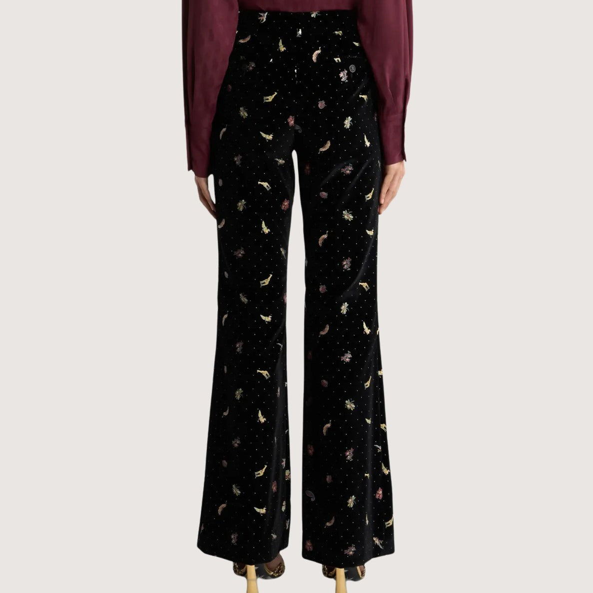 Velvet Trousers Flower & Animal Motiv