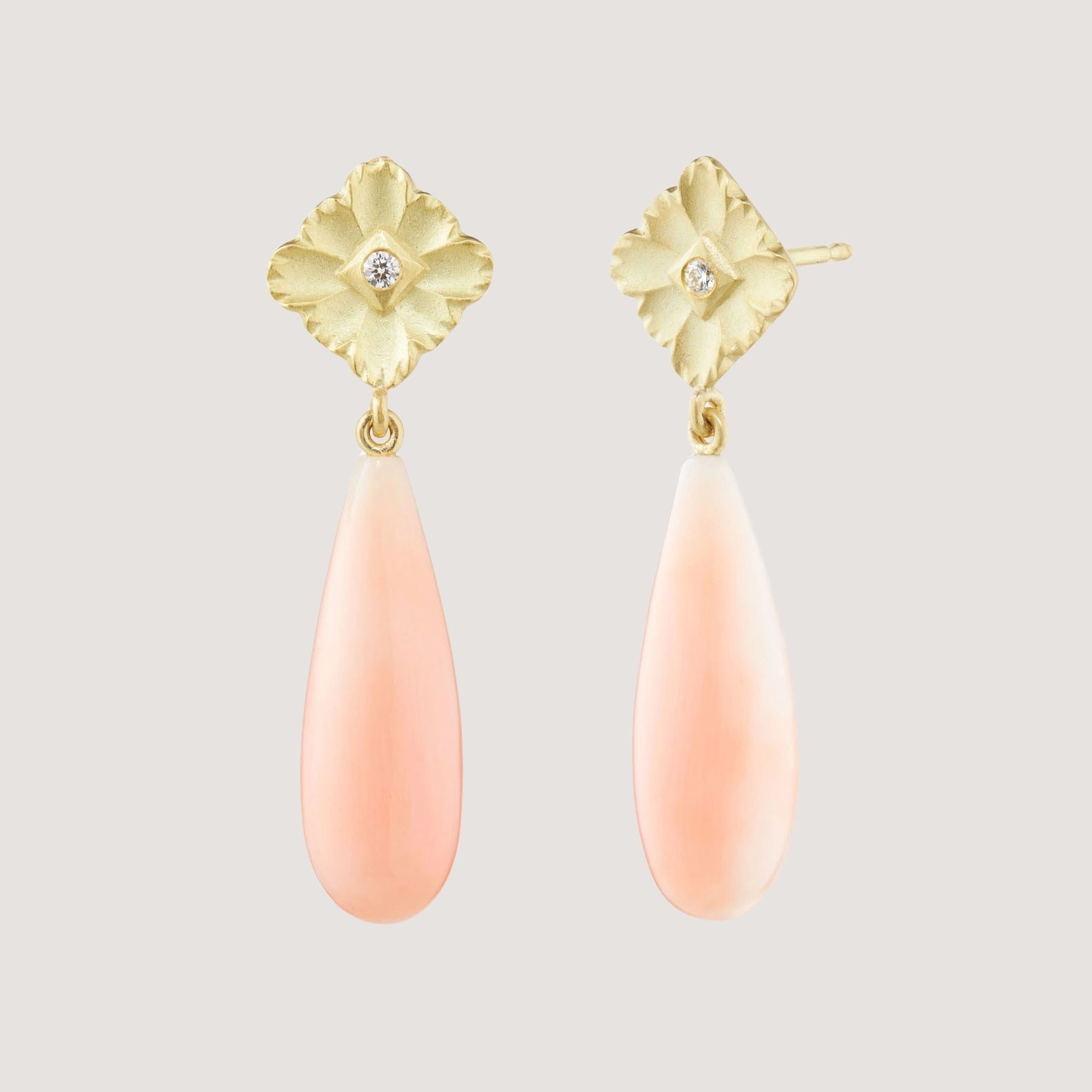 Lace Drop Earrings Coral & Diamond