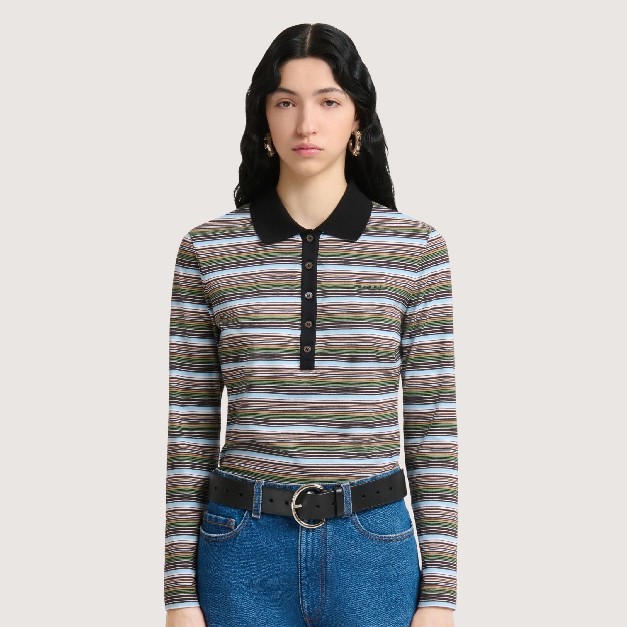 Multicolor Striped Jersey Polo Shirt