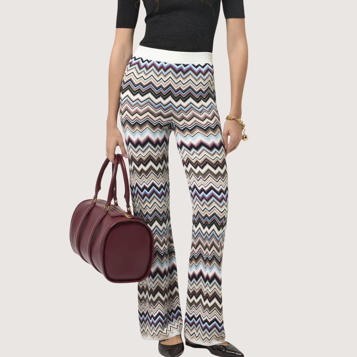 Straight-Leg Viscose & Wool Chevron Trousers