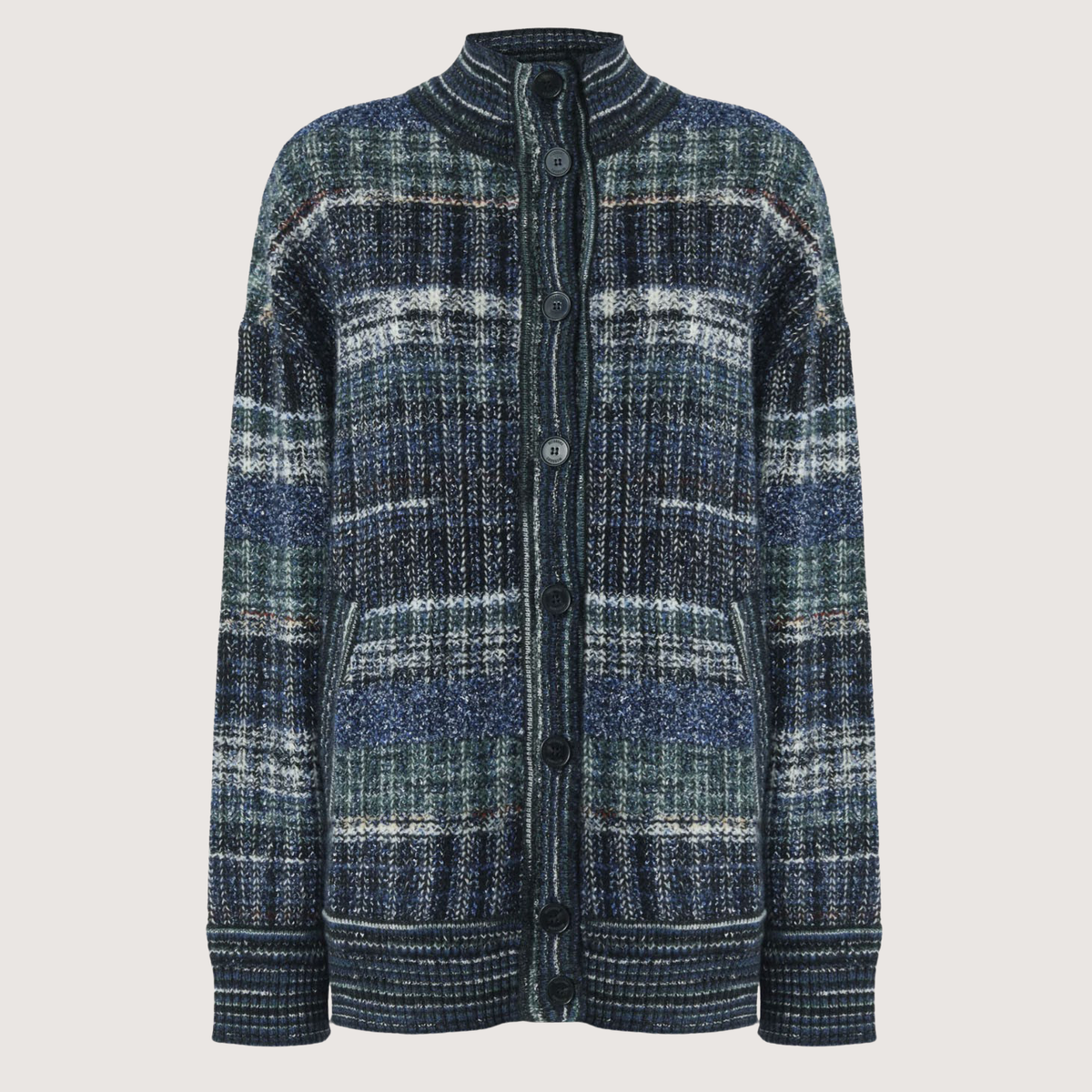 Oversized Wool-Blend Check Cardigan