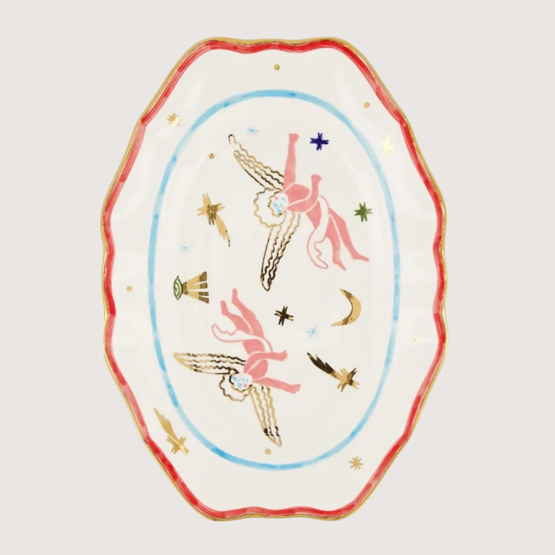 Oval Plate Tiger With Angels