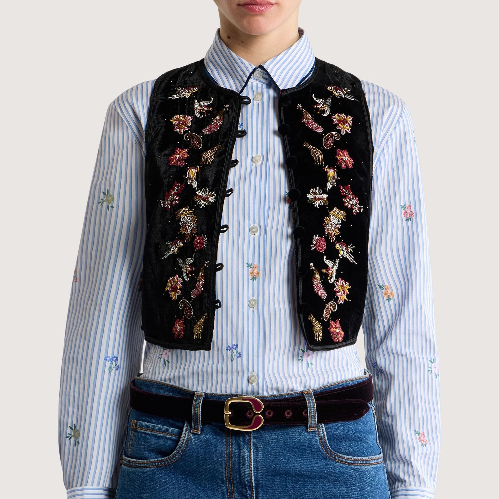 Cropped Velvet Waistcoat Embroidery & Beads
