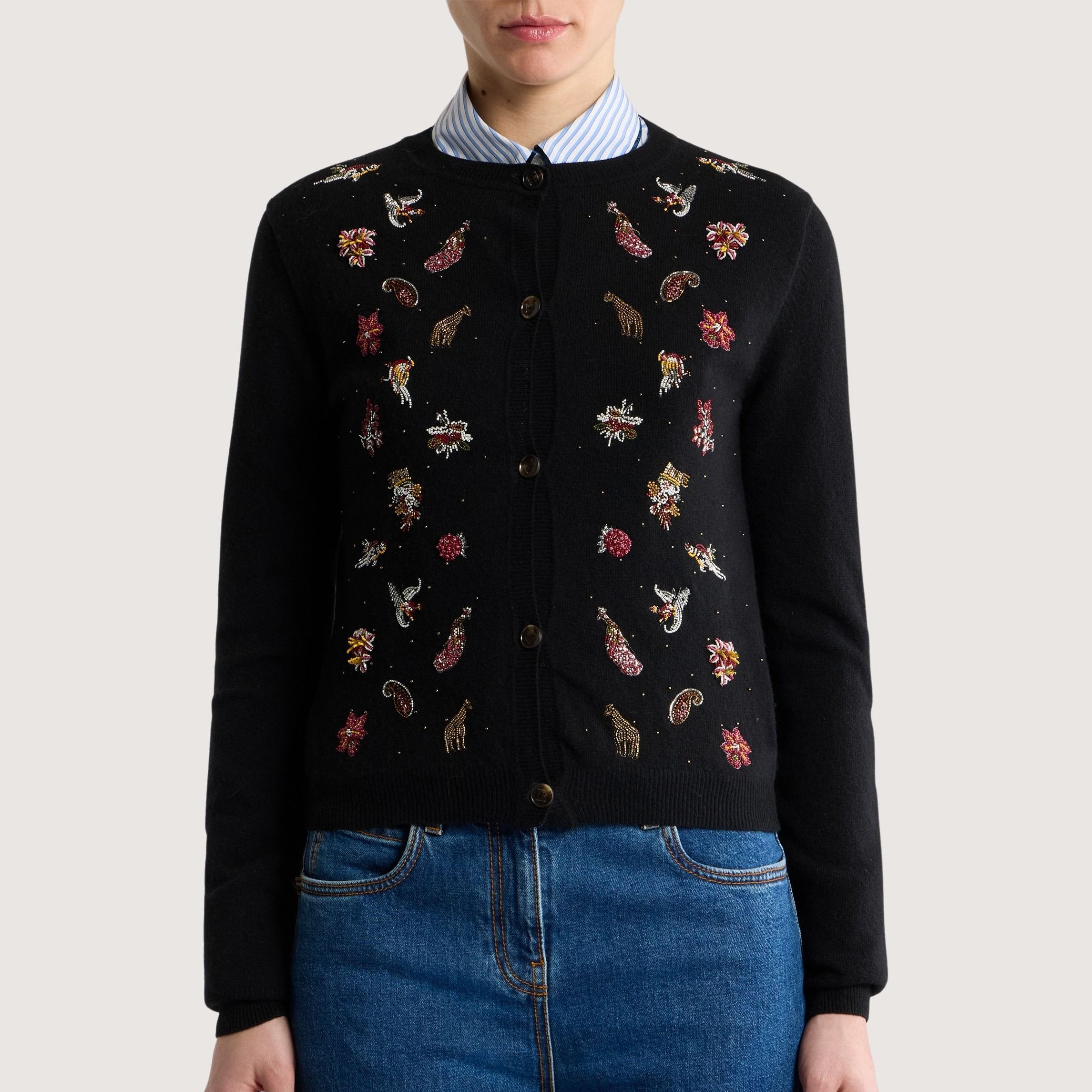 Wool & Cashmere Cardigan Embroidery & Beads