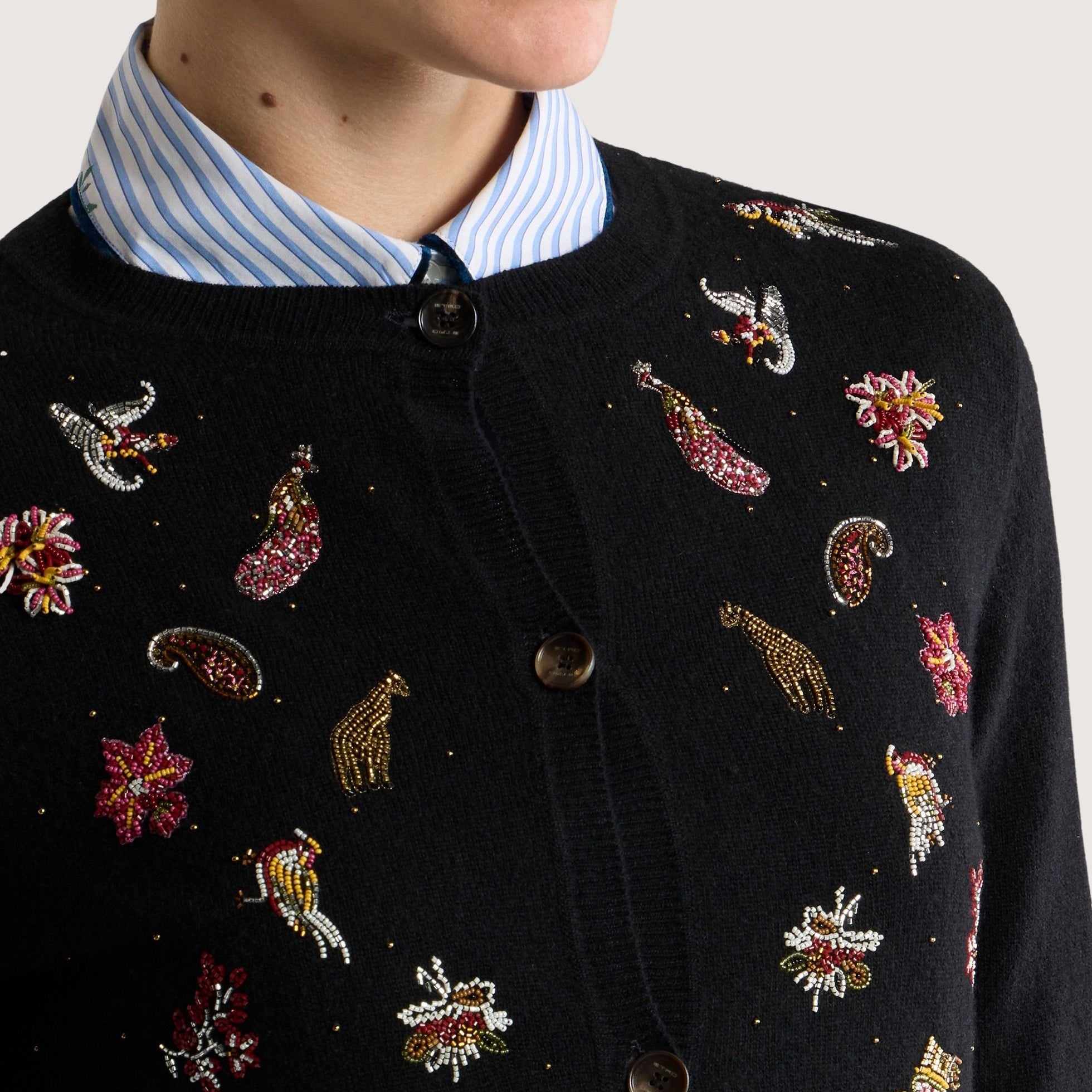 Wool & Cashmere Cardigan Embroidery & Beads