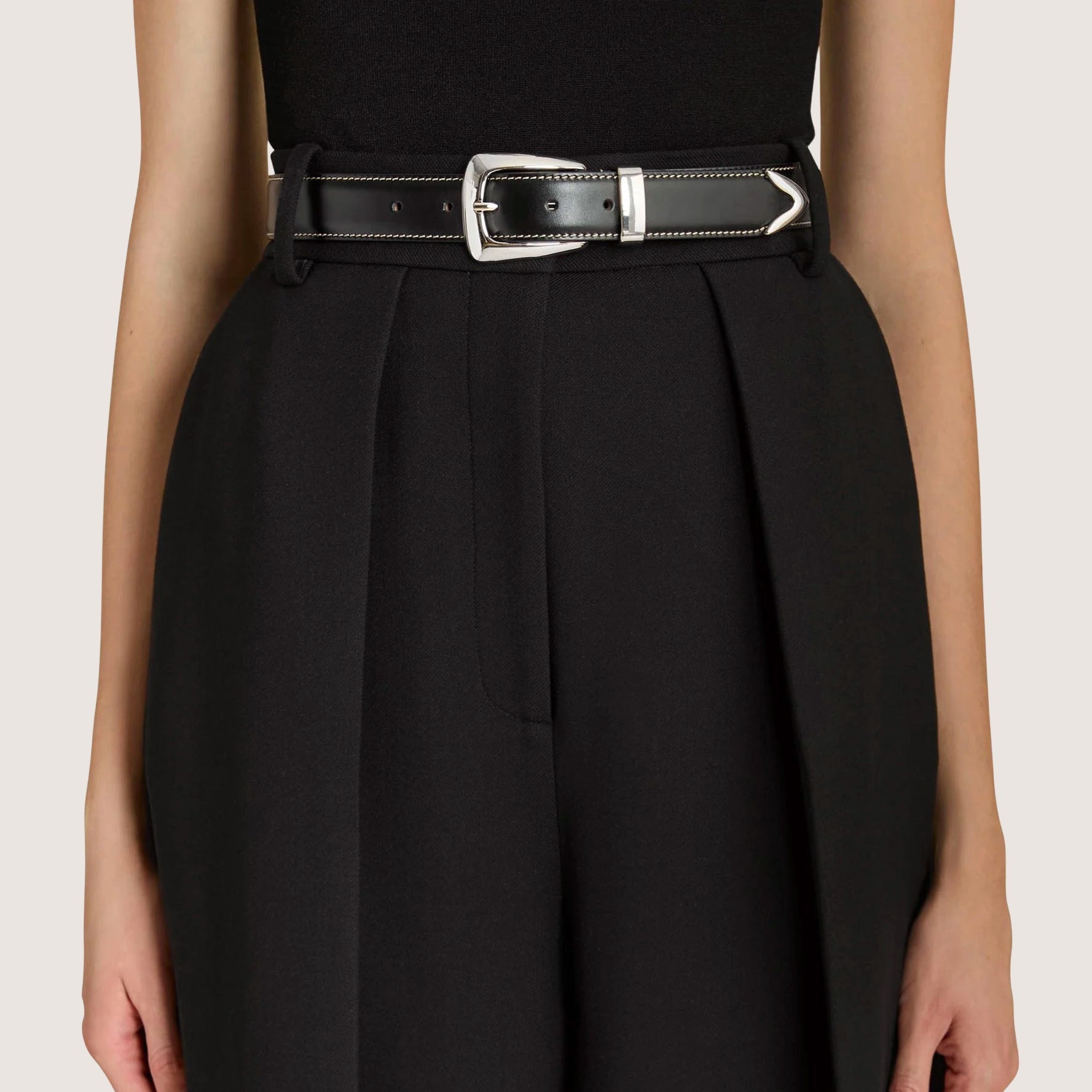 Benny Belt - Off-White Stitching - Silver Buckle