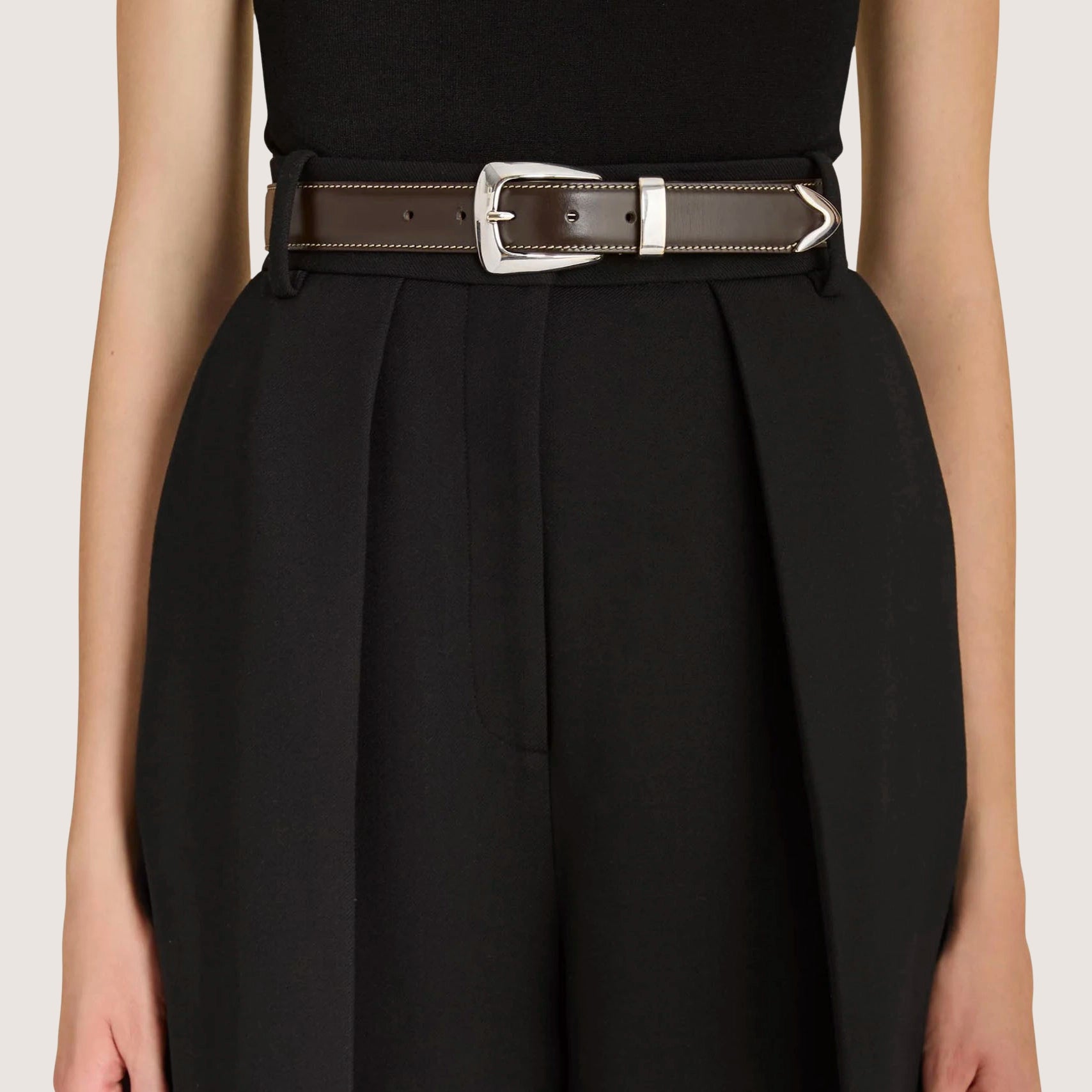 Benny Belt - Off-White Stitching - Silver Buckle
