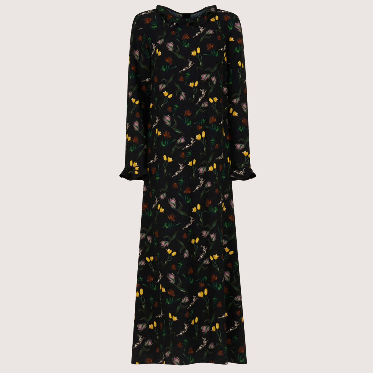Maxi Dress With Tulips & Hares Print