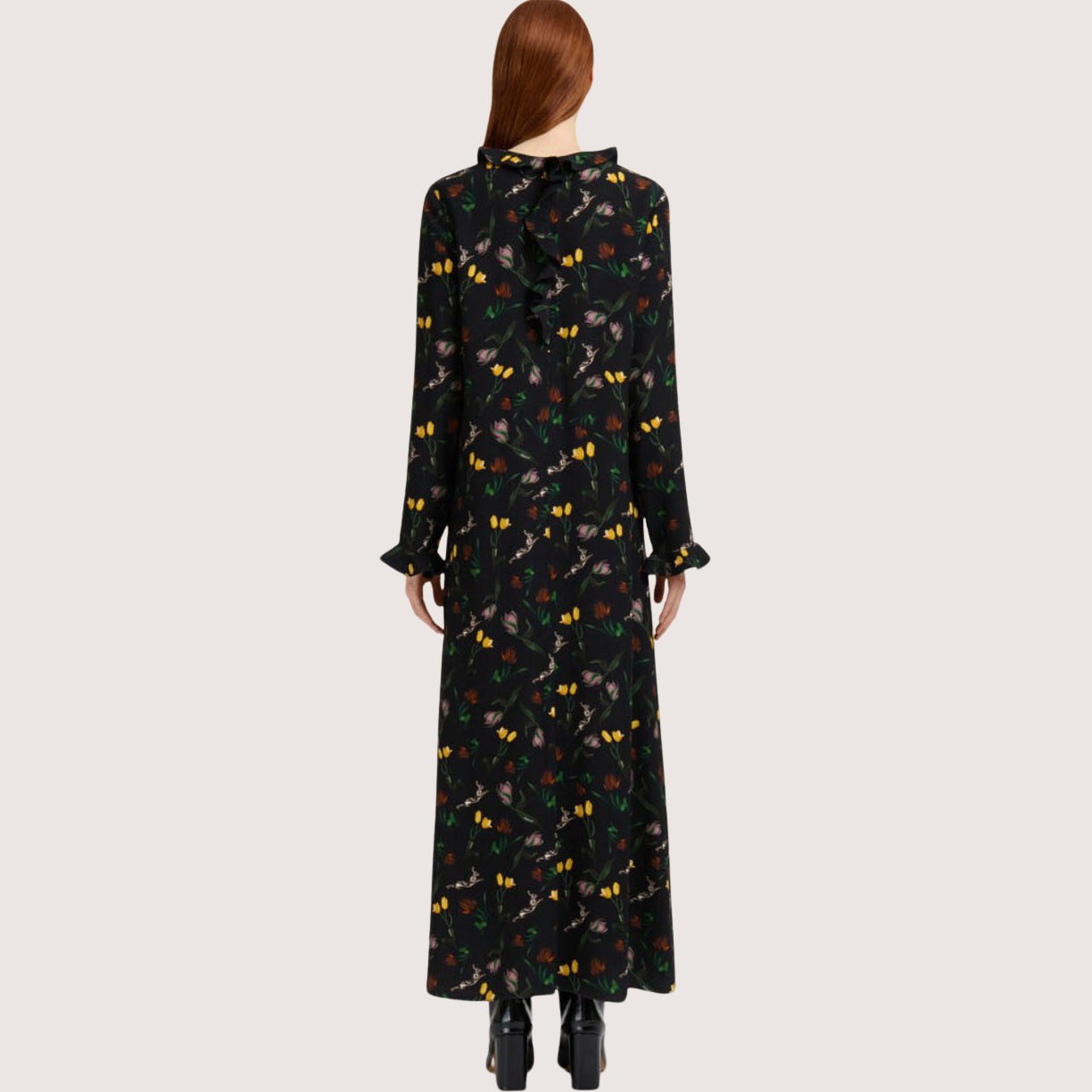 Maxi Dress With Tulips & Hares Print