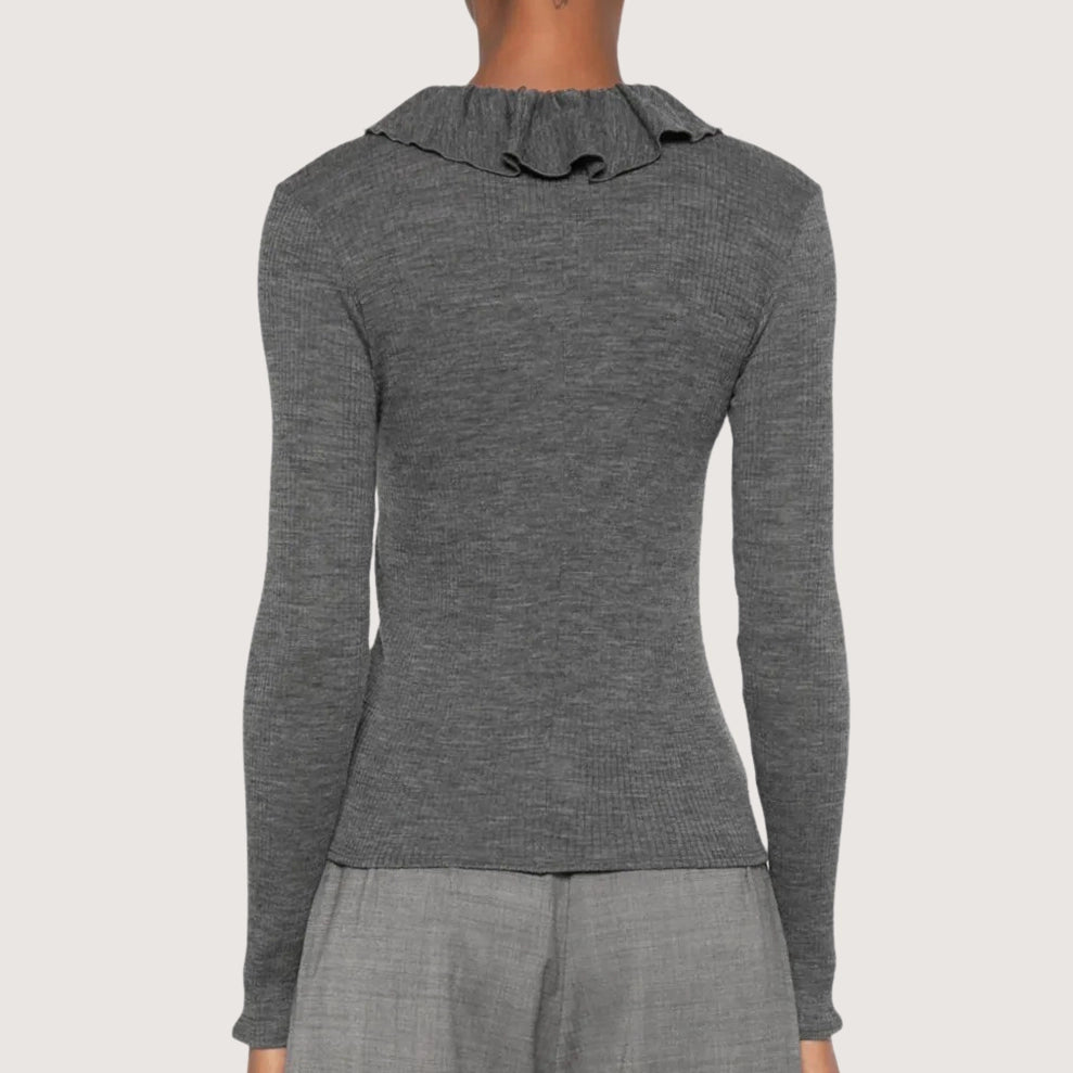 Wool Ribbed Jersey Ruffles Shirt