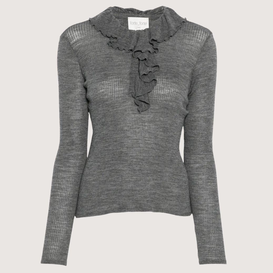 Wool Ribbed Jersey Ruffles Shirt