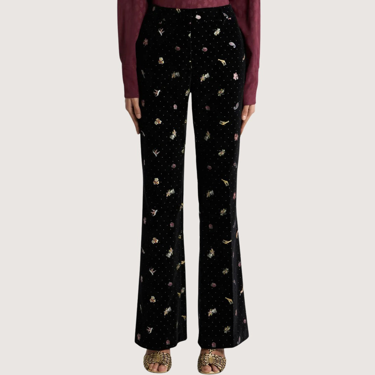 Velvet Trousers Flower & Animal Motiv