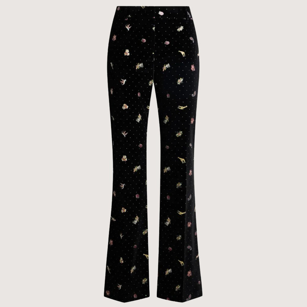 Velvet Trousers Flower & Animal Motiv