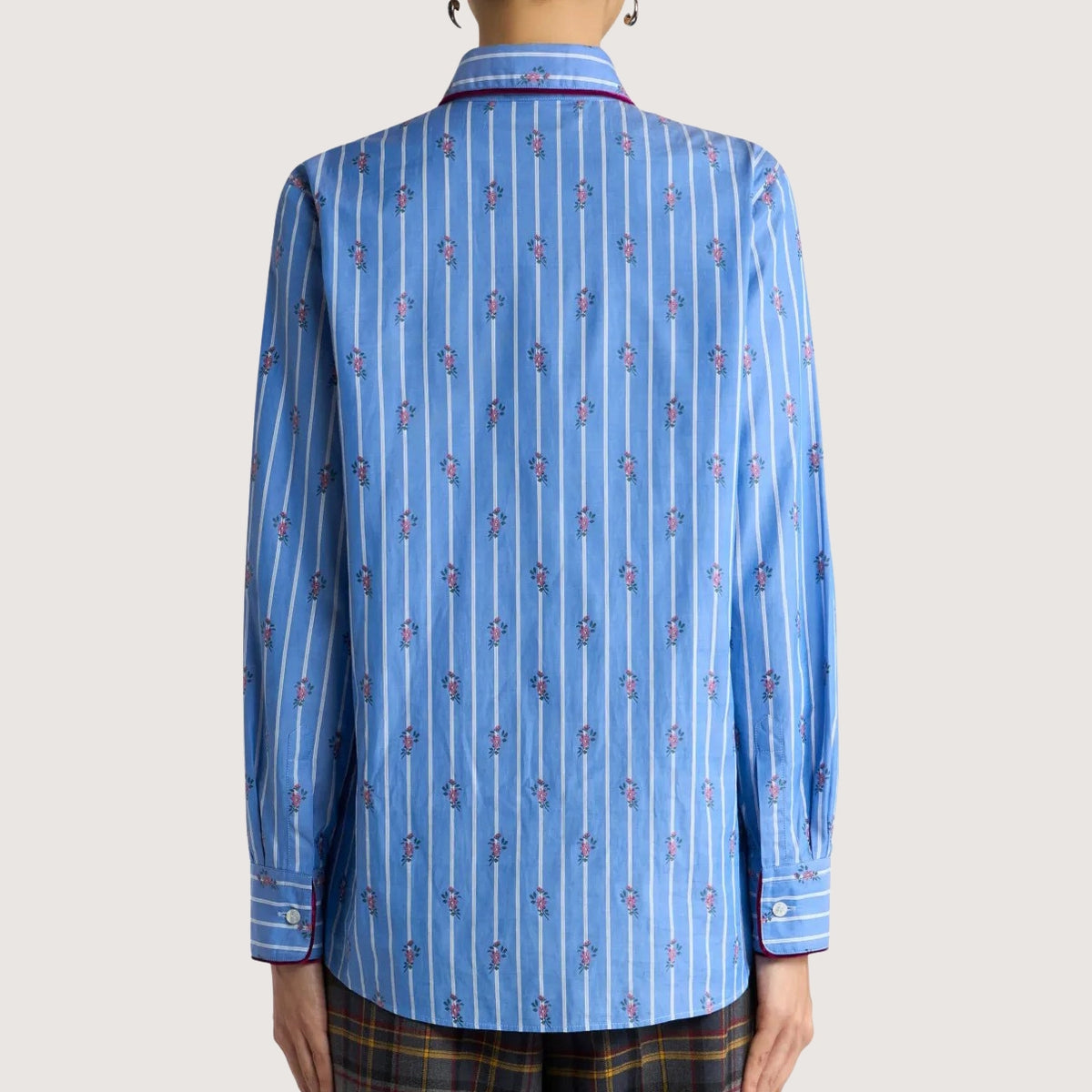 Cotton Jacquard Shirt Coupé Stripe & Flower Motif