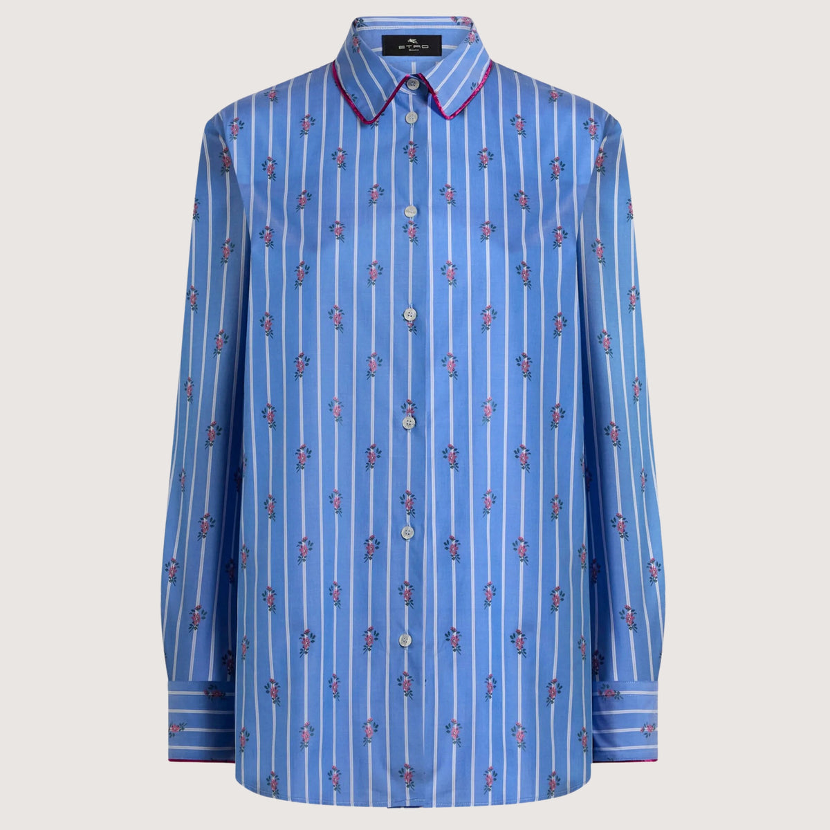 Cotton Jacquard Shirt Coupé Stripe & Flower Motif