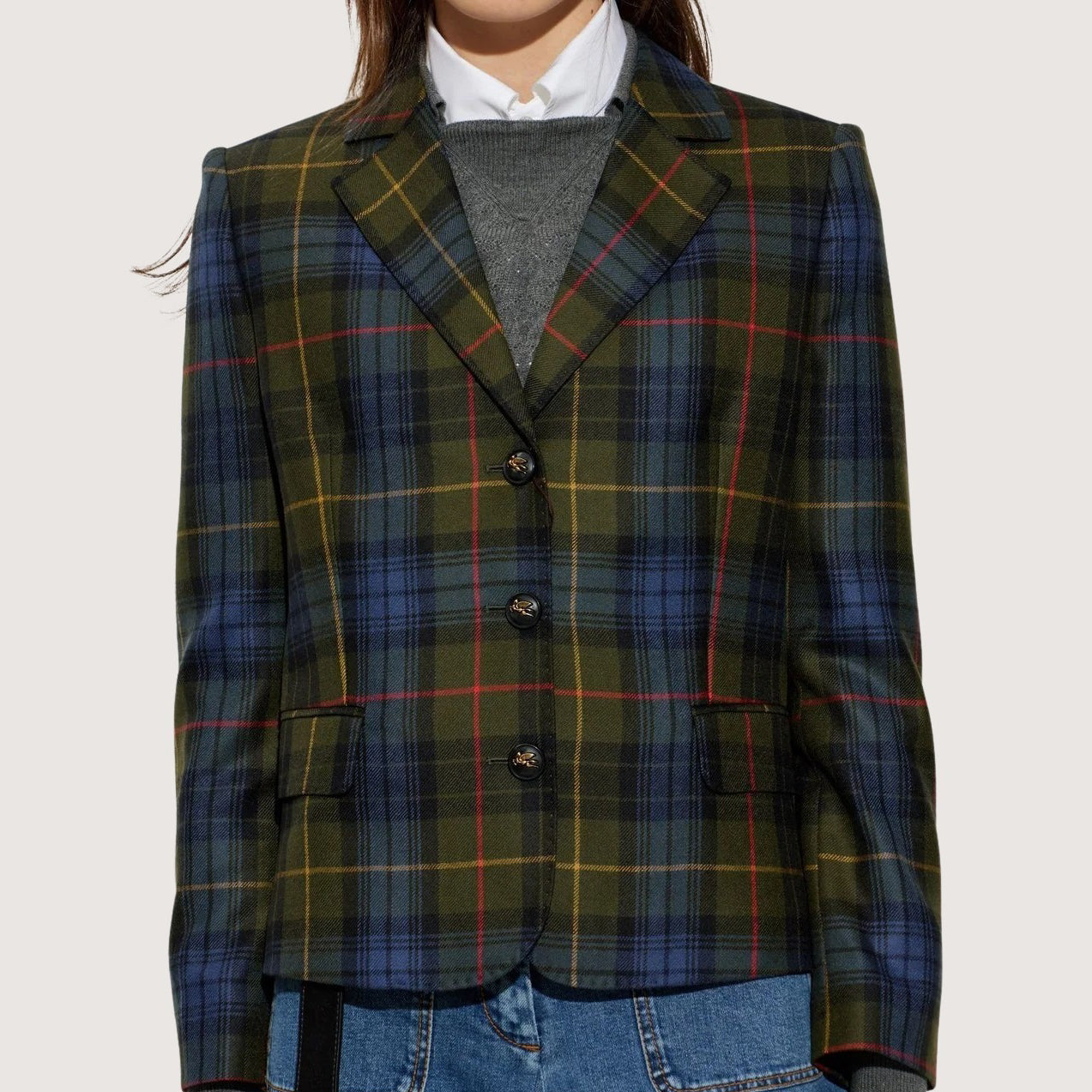 Checked Single-Breasted Blazer