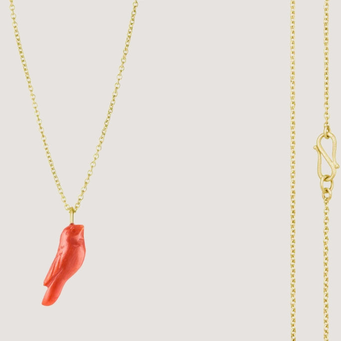 Bird Necklace Gold & Coral