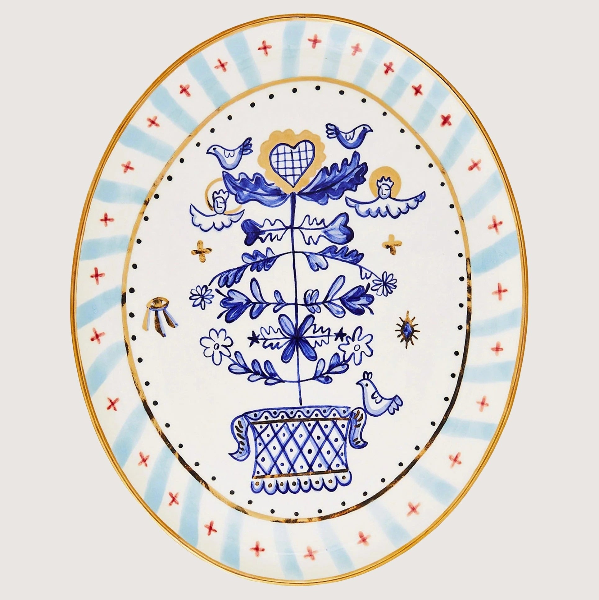 Oval Plate Rabbit With Tree Of Life