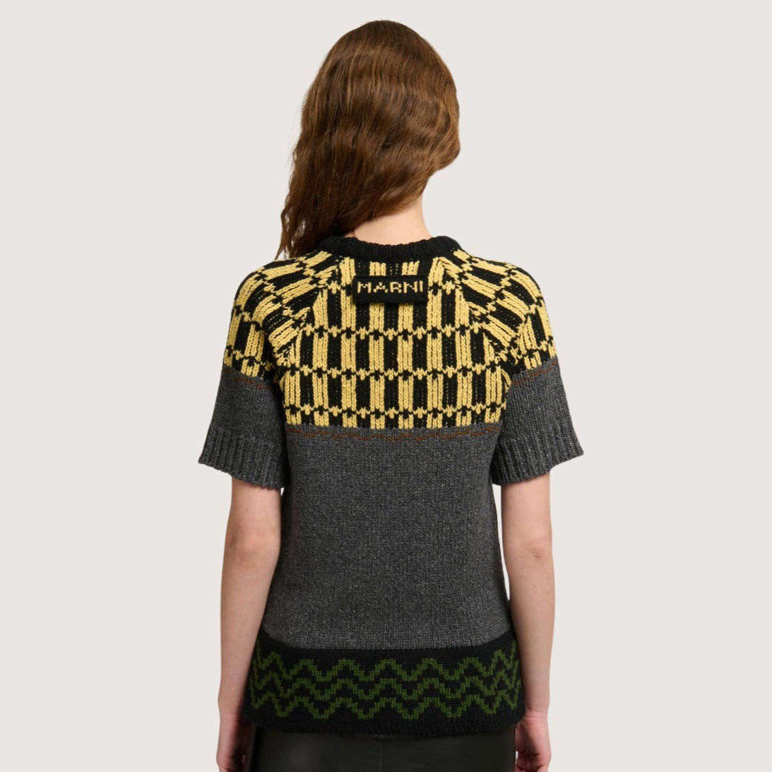 Intarsia-Knit Short-Sleeve Sweater