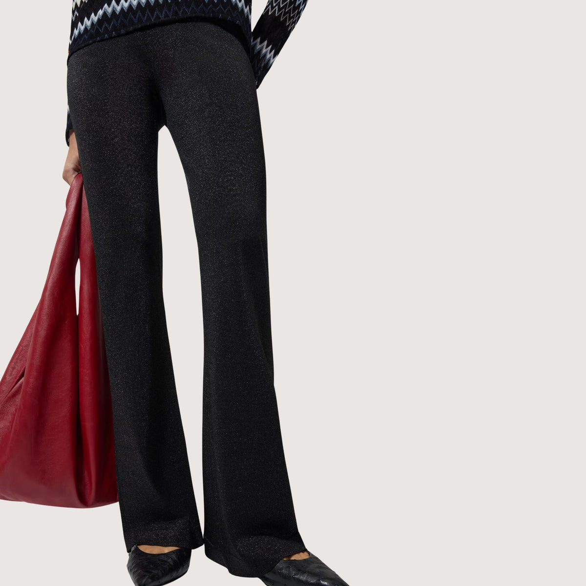 Lamé Fabric Flare Trousers
