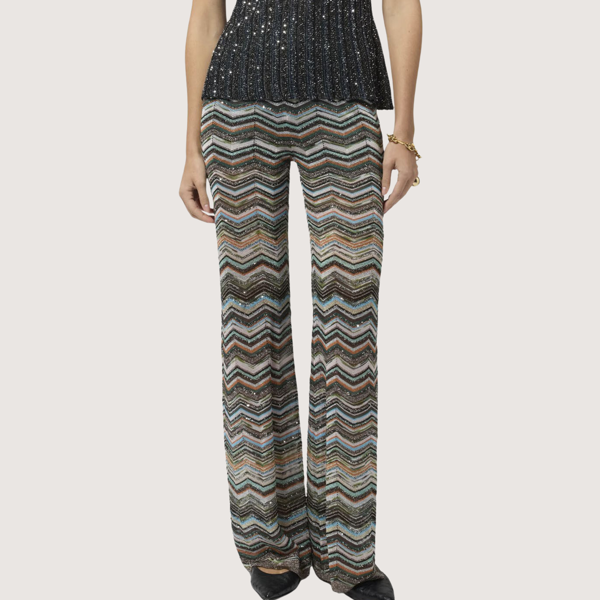 Chevron Palazzo Trousers With Sequins