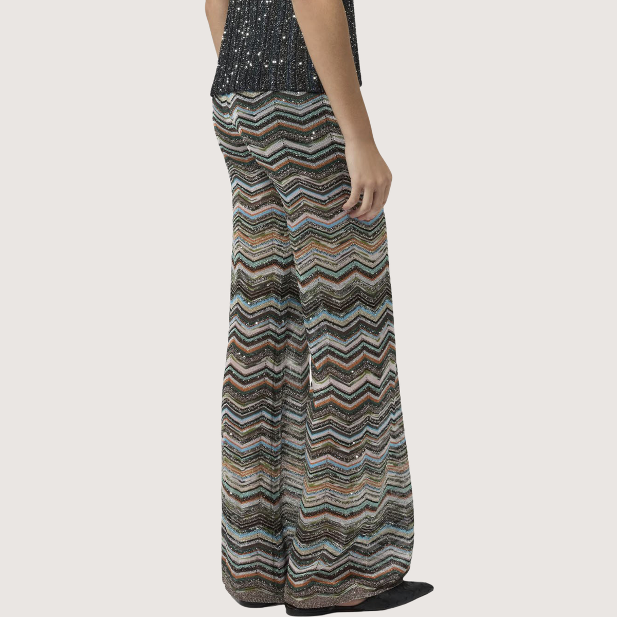Chevron Palazzo Trousers With Sequins