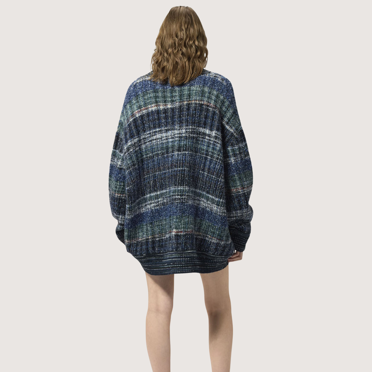 Oversized Wool-Blend Check Cardigan
