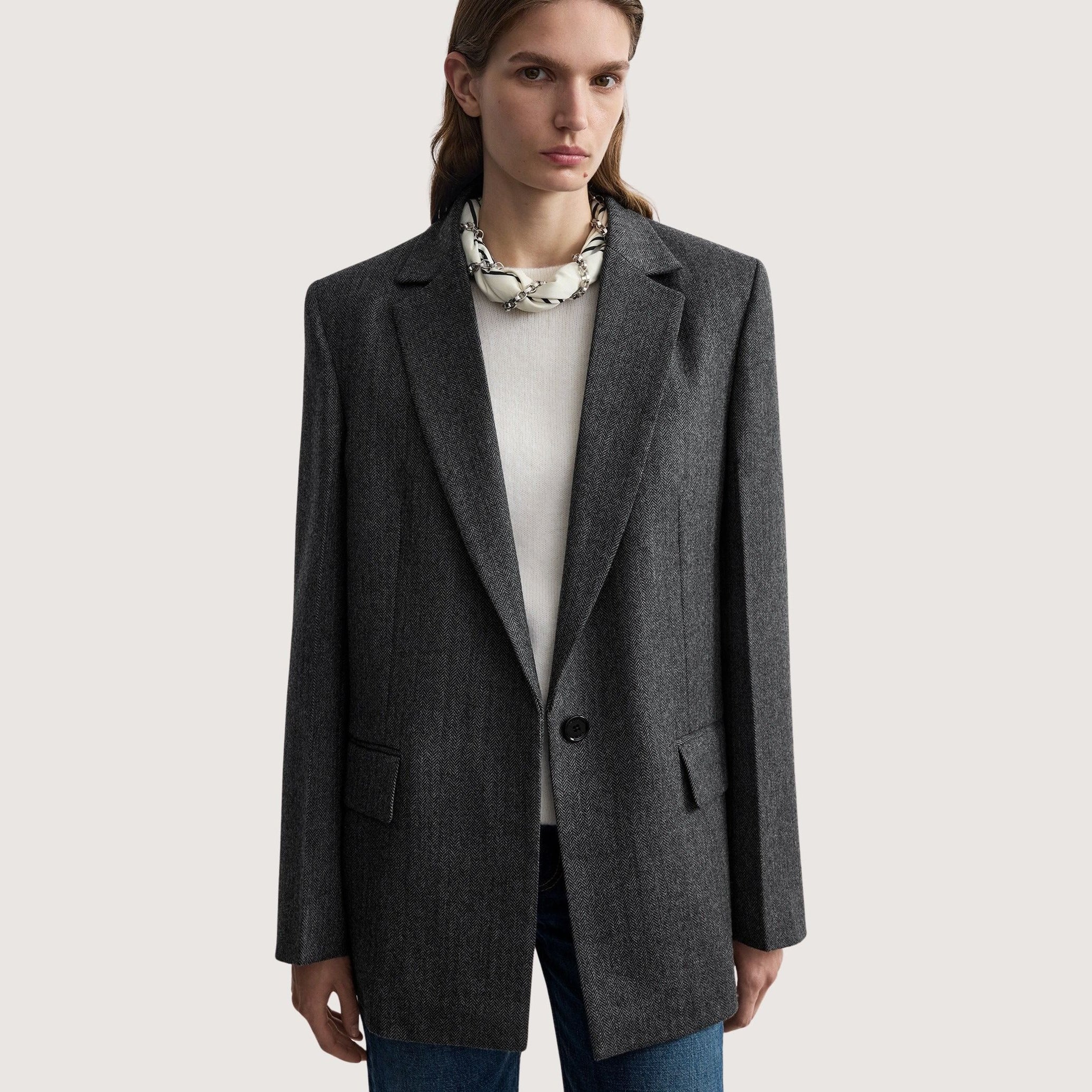 Herringbone Blazer Grey Melange