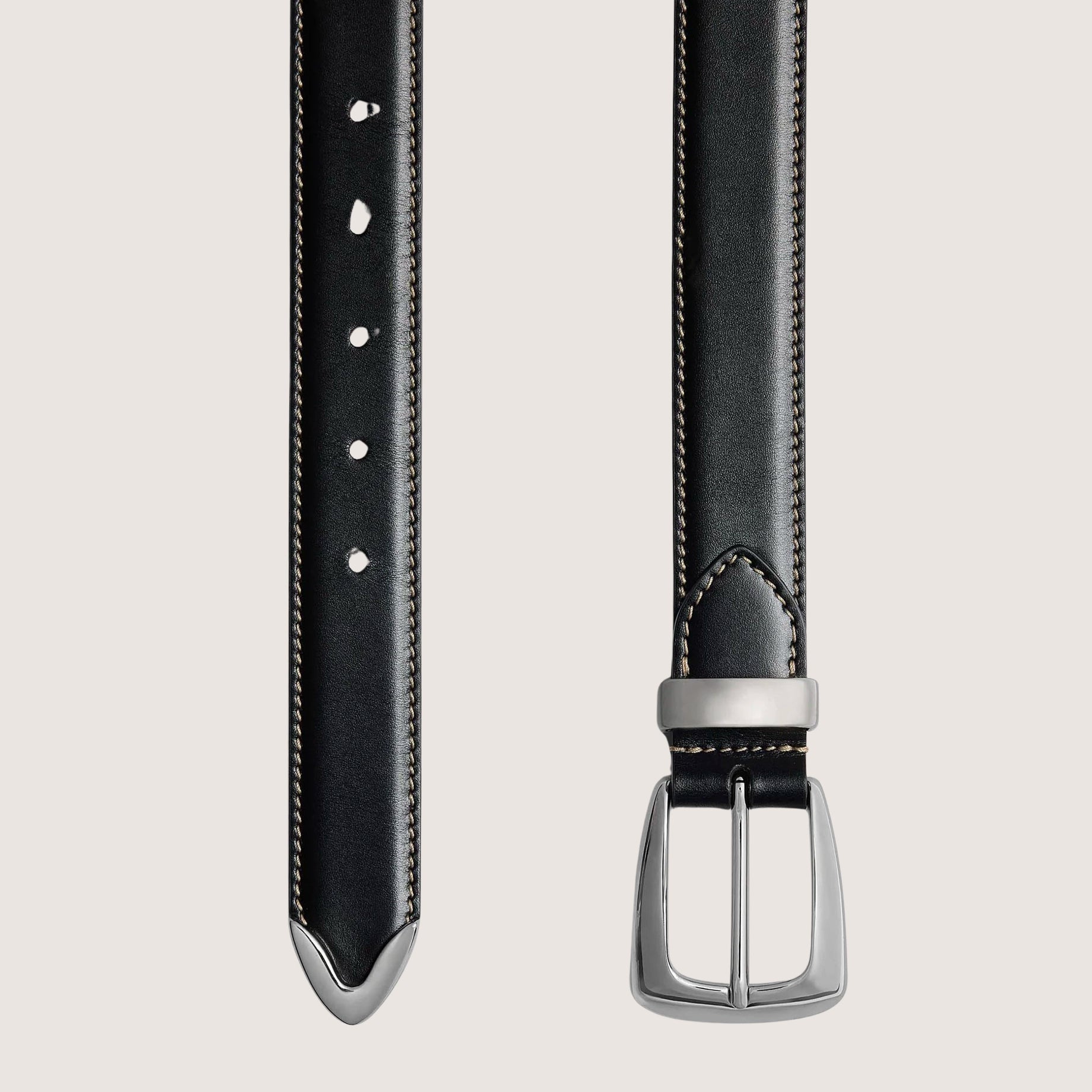 Benny Belt - Off-White Stitching - Silver Buckle