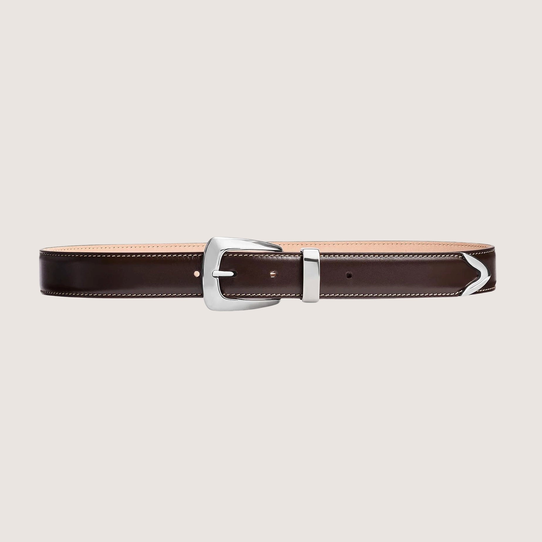 Benny Belt - Off-White Stitching - Silver Buckle