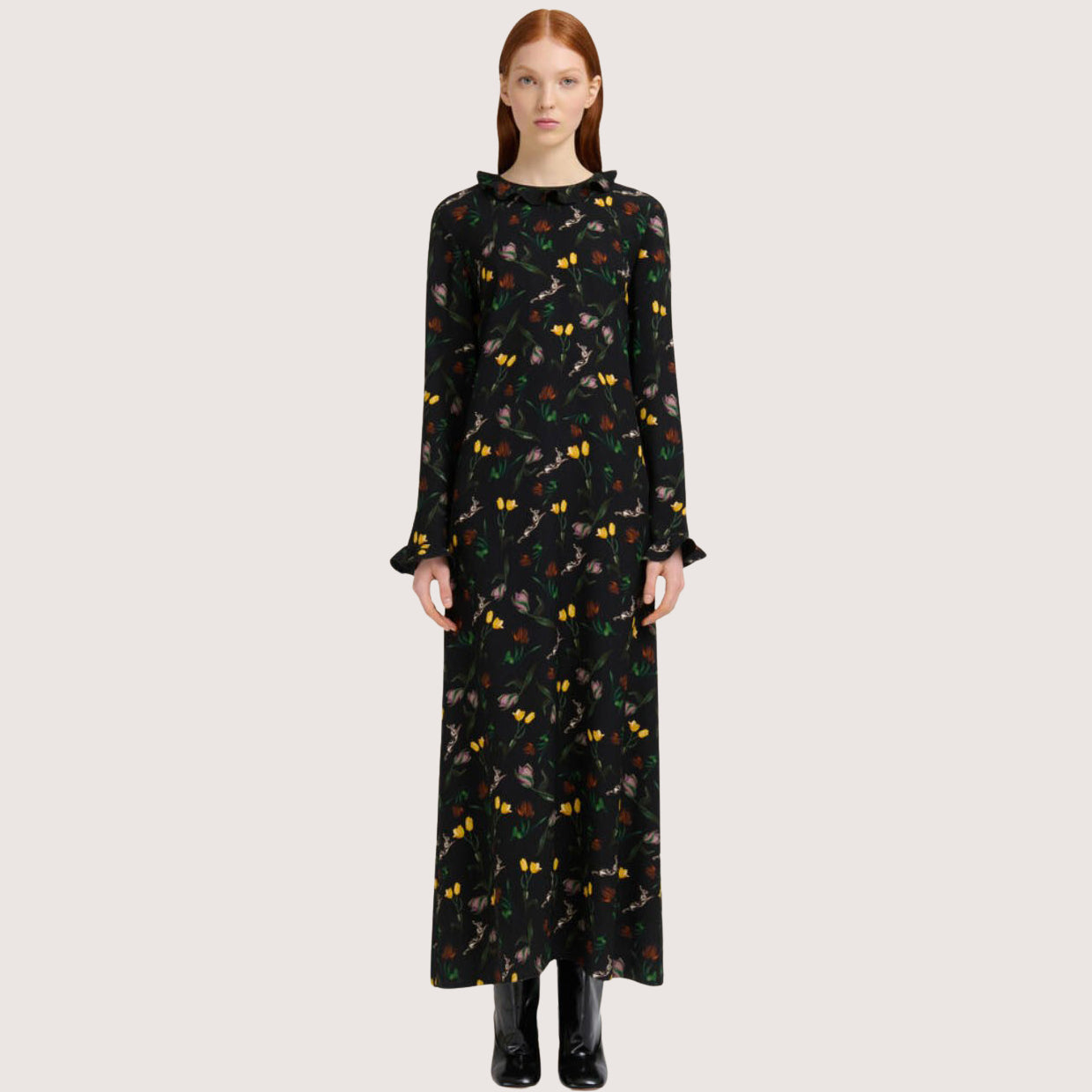 Maxi Dress With Tulips & Hares Print