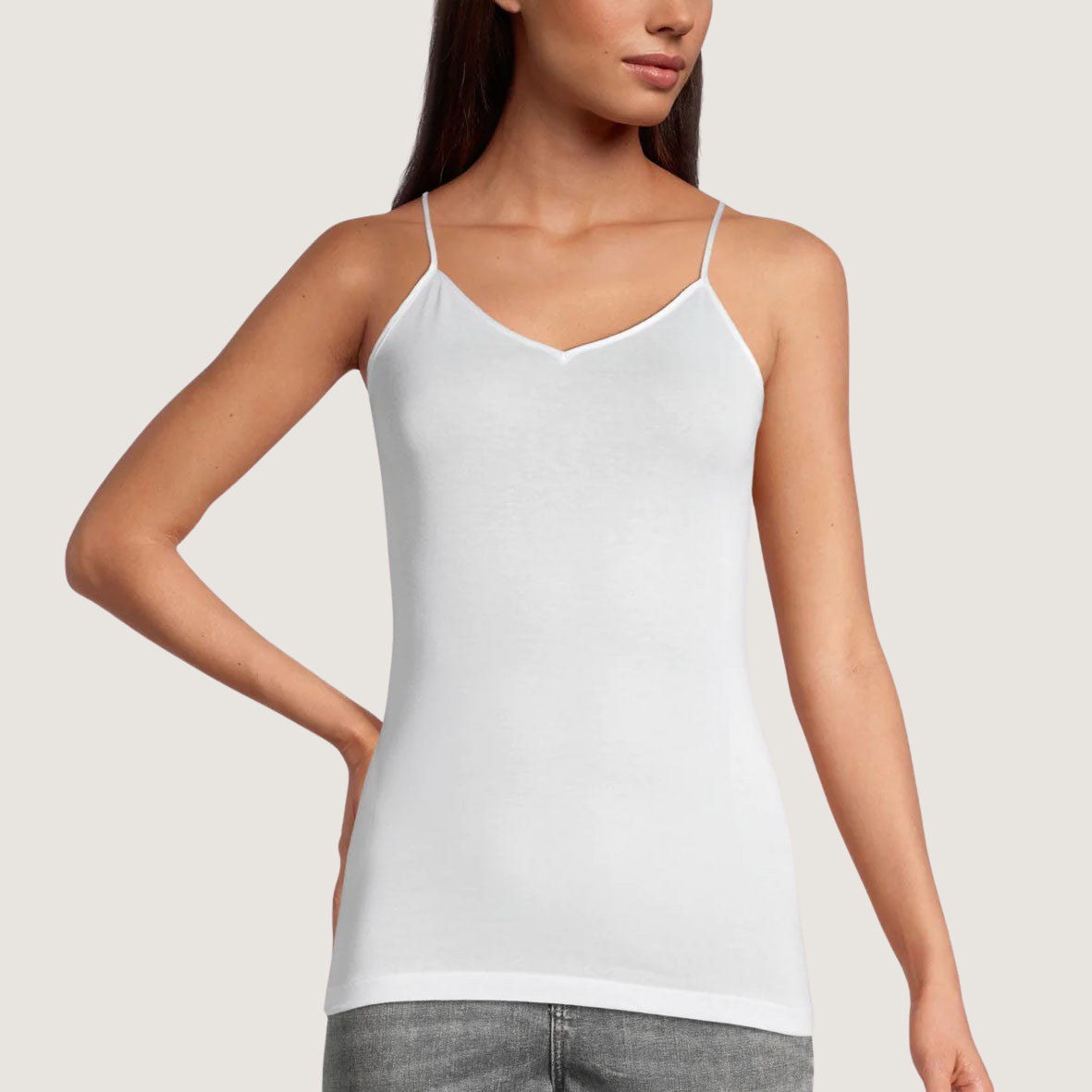 Cotton V-neck Top With Satin Edging