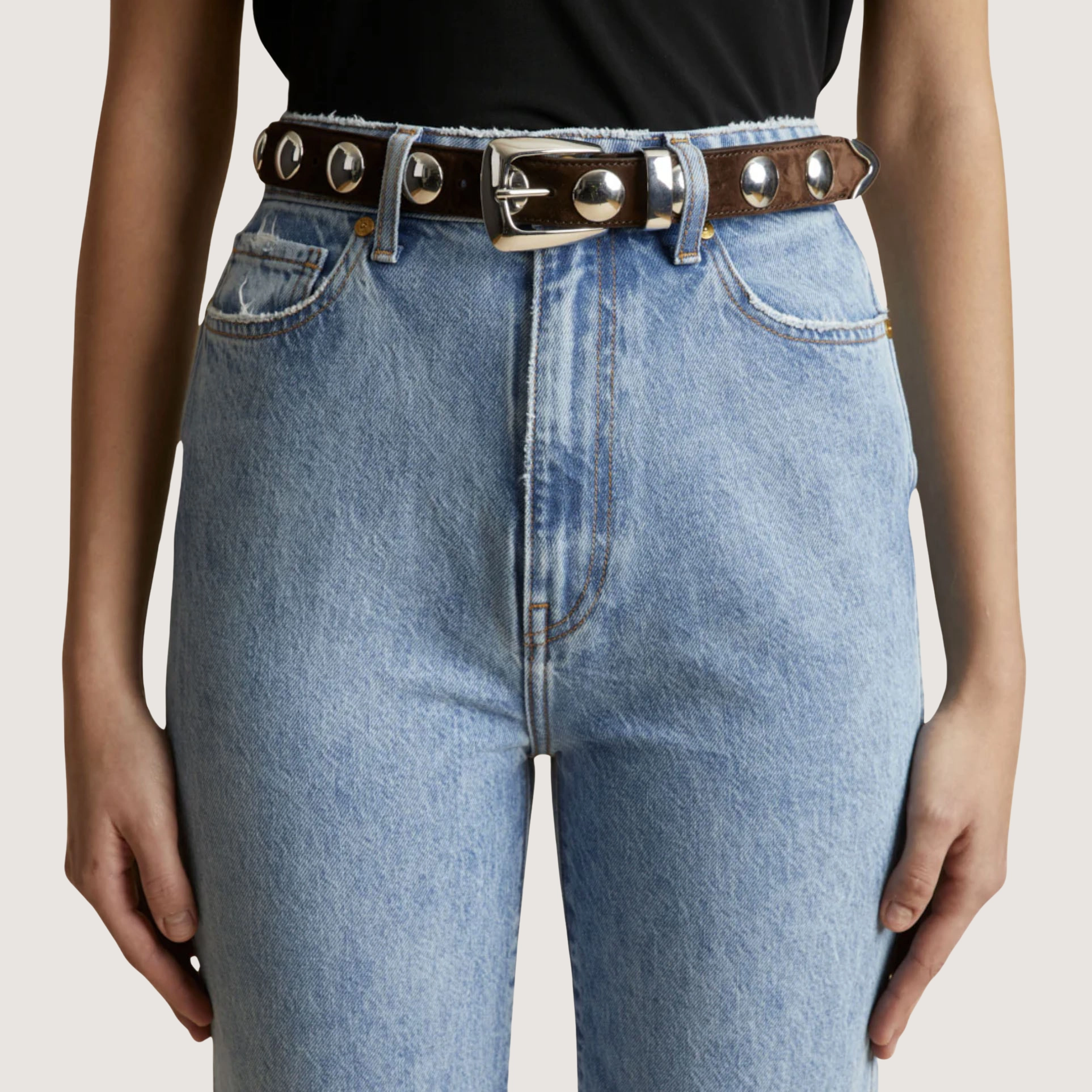 Benny Belt With Studs - Suede - Leah Maria