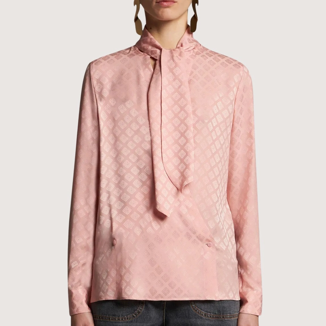 Scarf-Collar Jacquard Shirt
